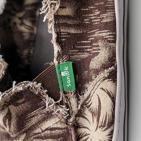 SANUK Sidewalk Surfers Shoes Men's Sz 9 Brown Frayed Palms Canvas Slip-On Beachy - Picture 8 of 10